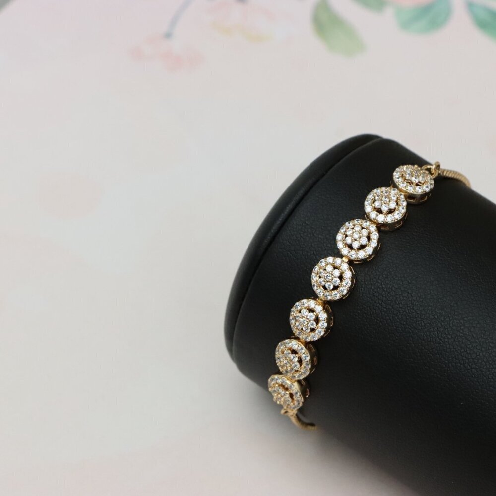Elegant Rose Gold A-Bracelet with Round Sparkling Charm Accents, XPAB0696 - Picture 12 of 12
